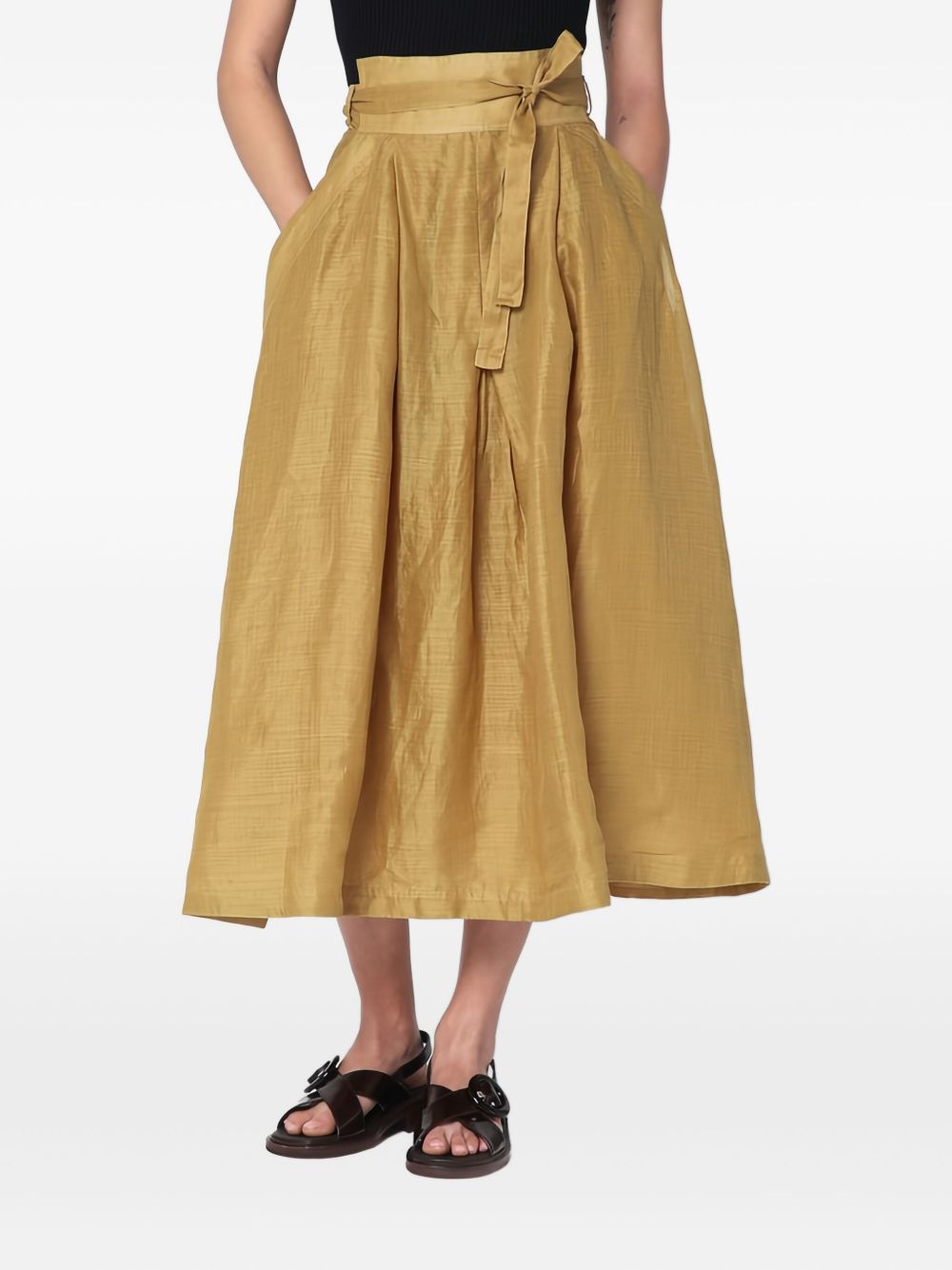 Tie-waist pleated midi skirt - Neutrals