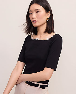 Ann Taylor Crochet Trim Tee