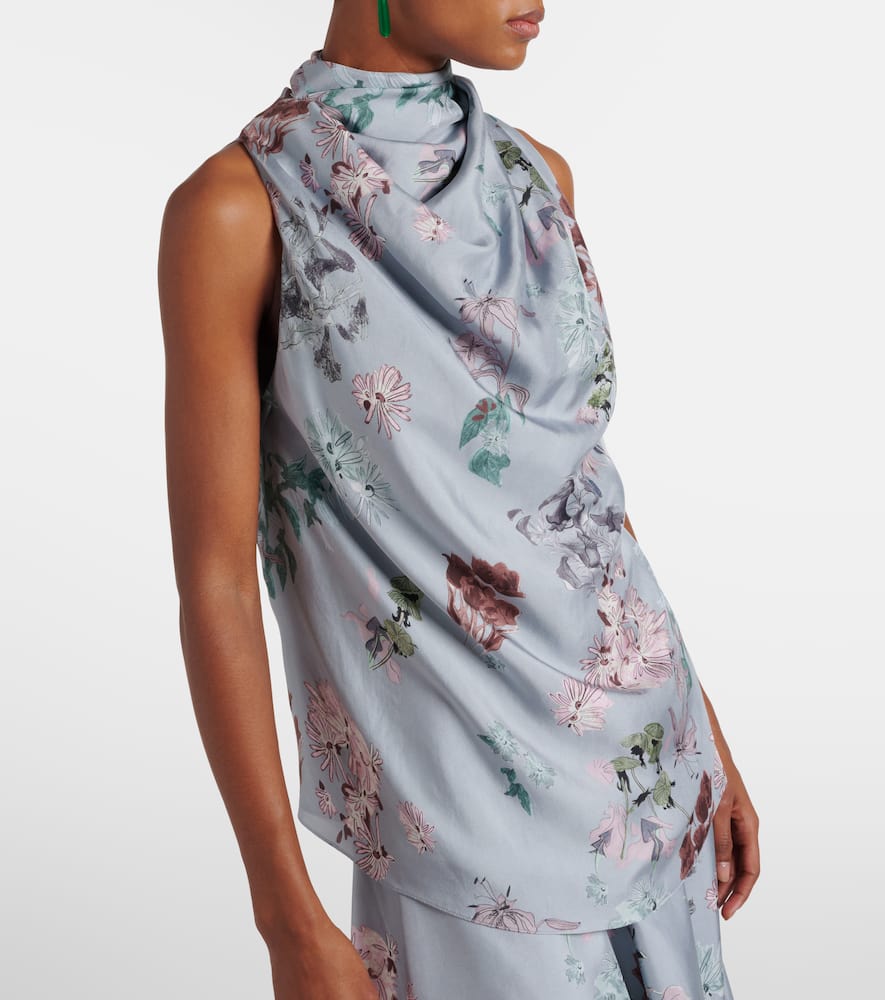 Sleary floral draped silk top