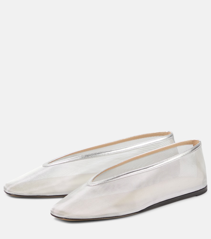 Le Monde Béryl Luna leather-trimmed mesh ballet flats
