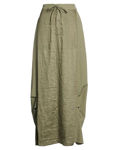 Woman Maxi skirt Military green Size M Linen, Polyamide