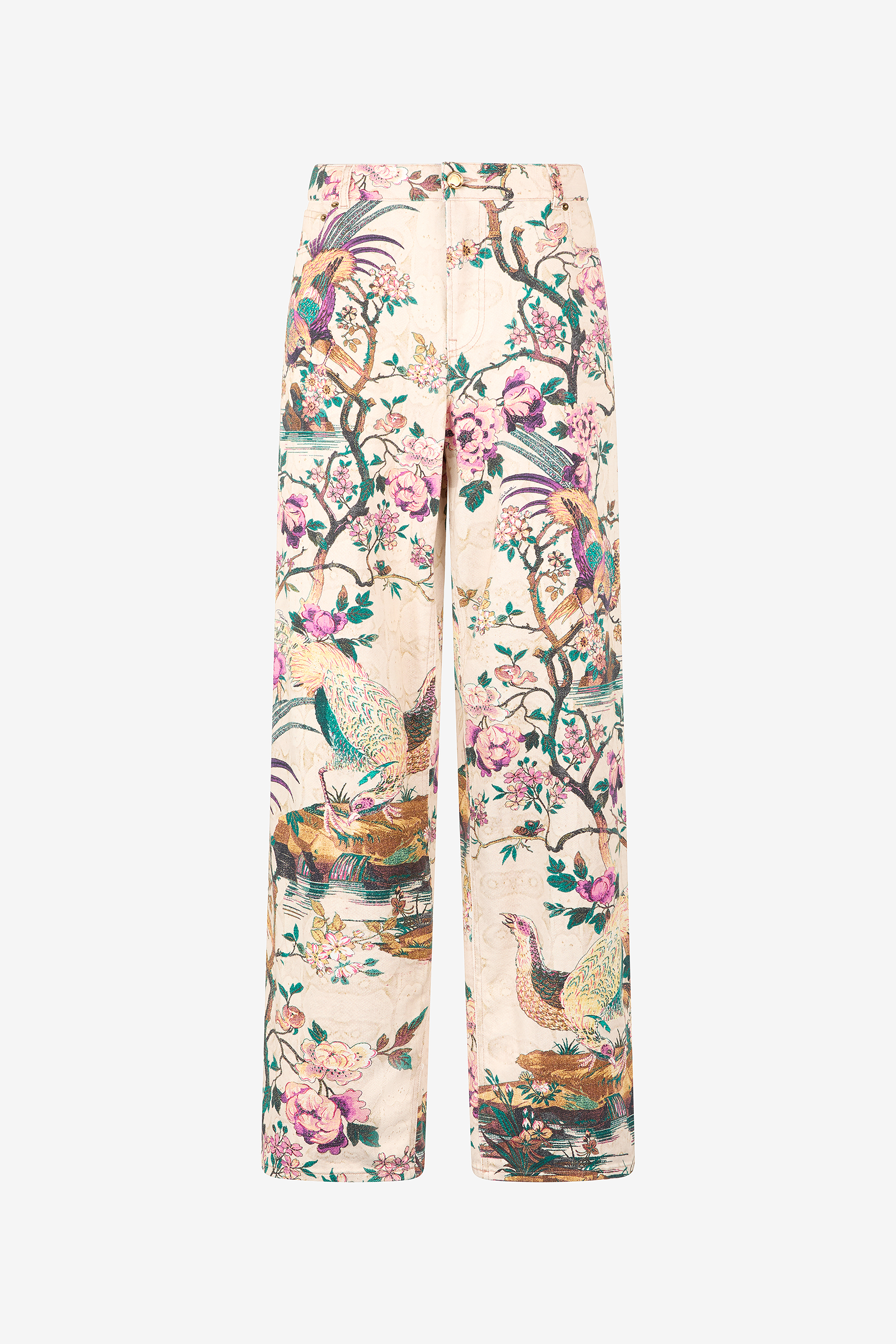 Jeans With Oriental Bird Print