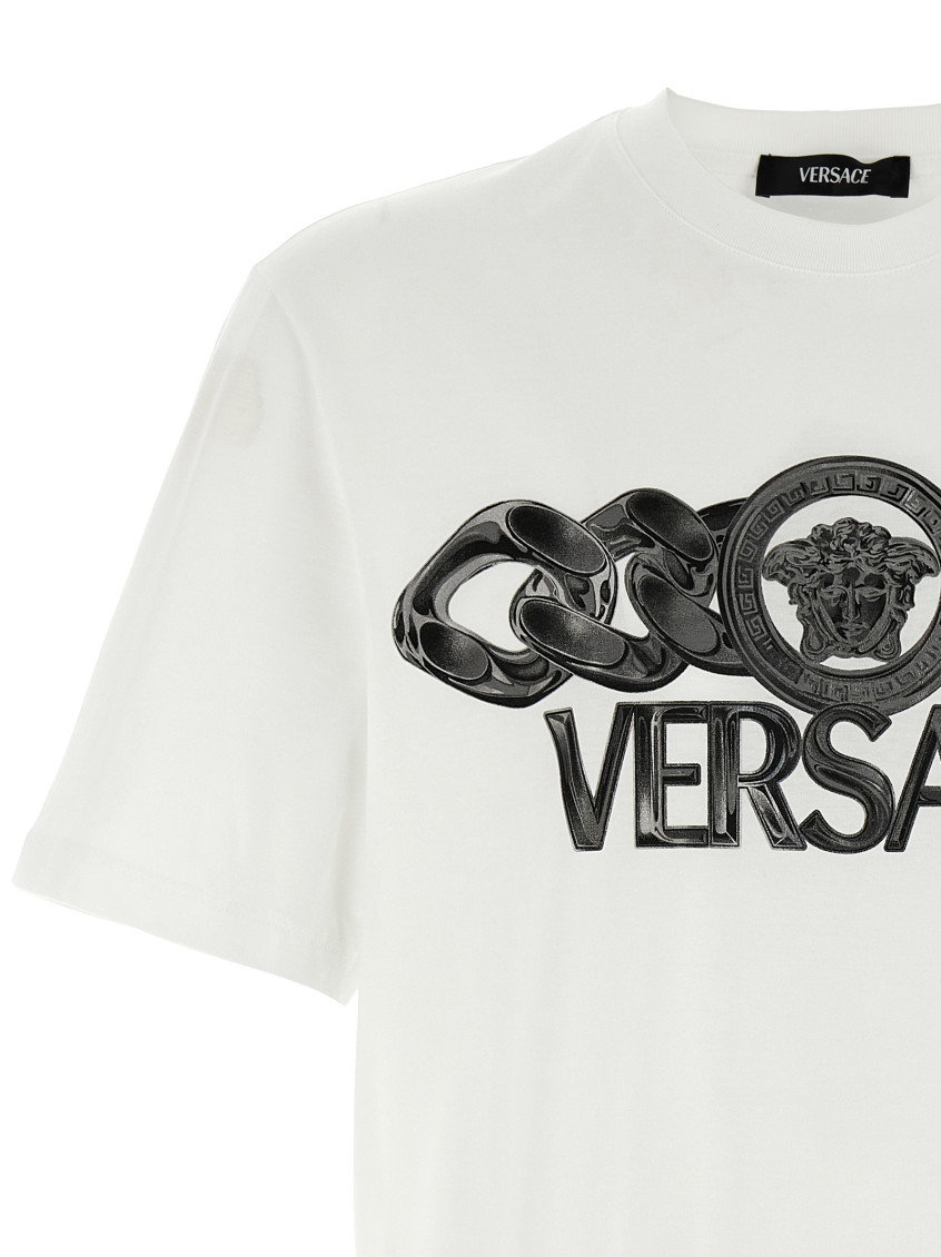 White T-shirt With Medusa Head Logo Print On The Front In Cotton Man