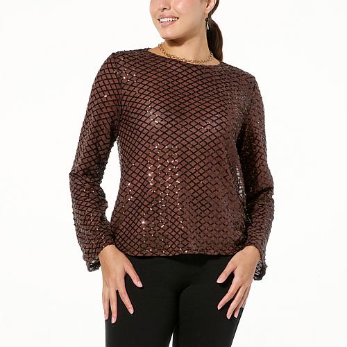 Sequin Crew-Neck Top - Black