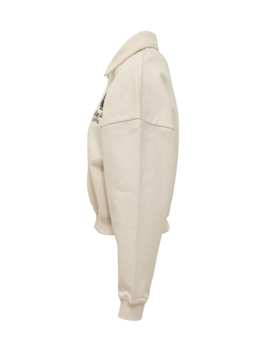 Beige Embroidered Shirt Collar Sweater