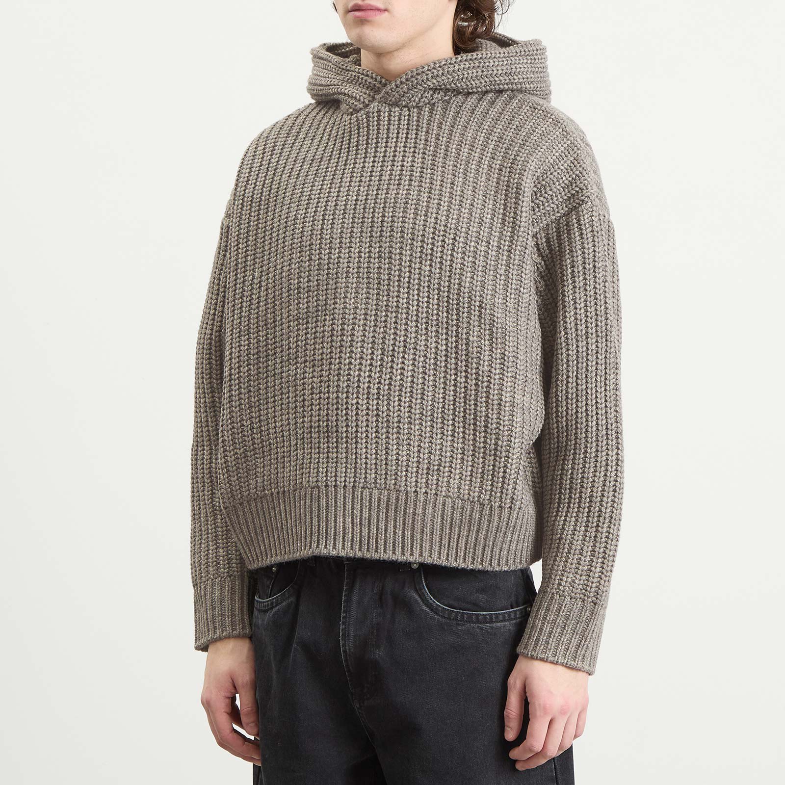 Men's Chunky Rib Knit Hoodie Grey Melange