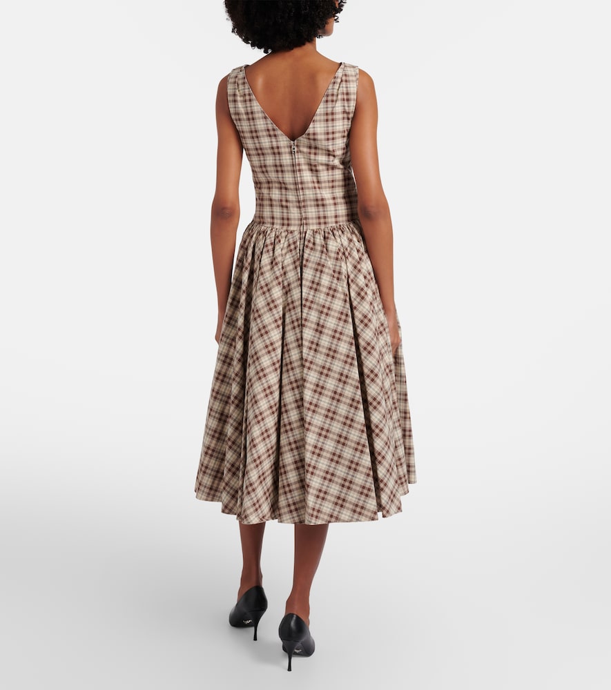 Checked cotton poplin midi dress