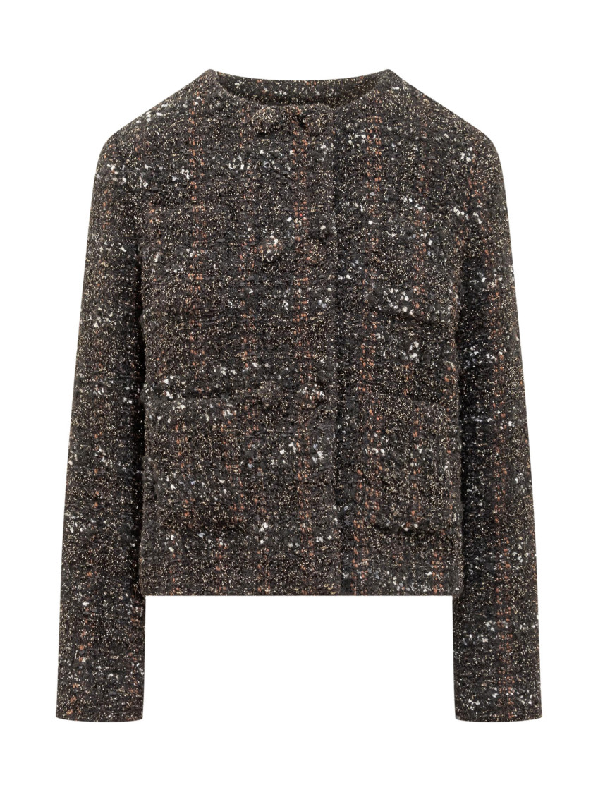 Black Textured Crew Neck Blazer