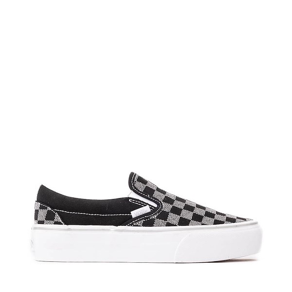 Vans Classic Slip-On Checkerboard Platform Skate Shoe - Black / Silver