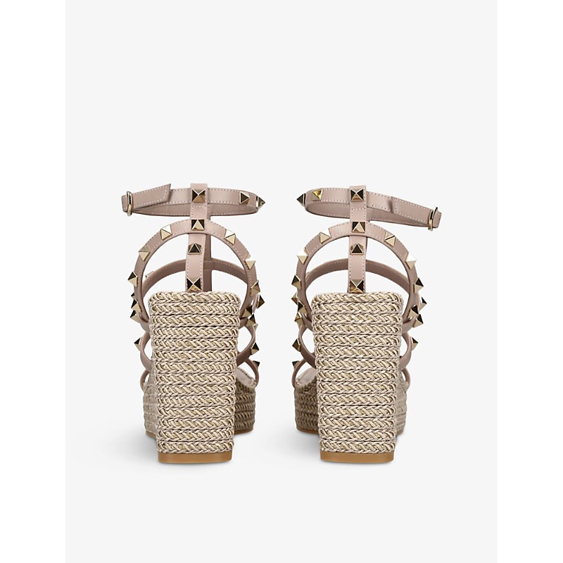 Womens Blush Rockstud 95 Braided Leather Heeled Sandals