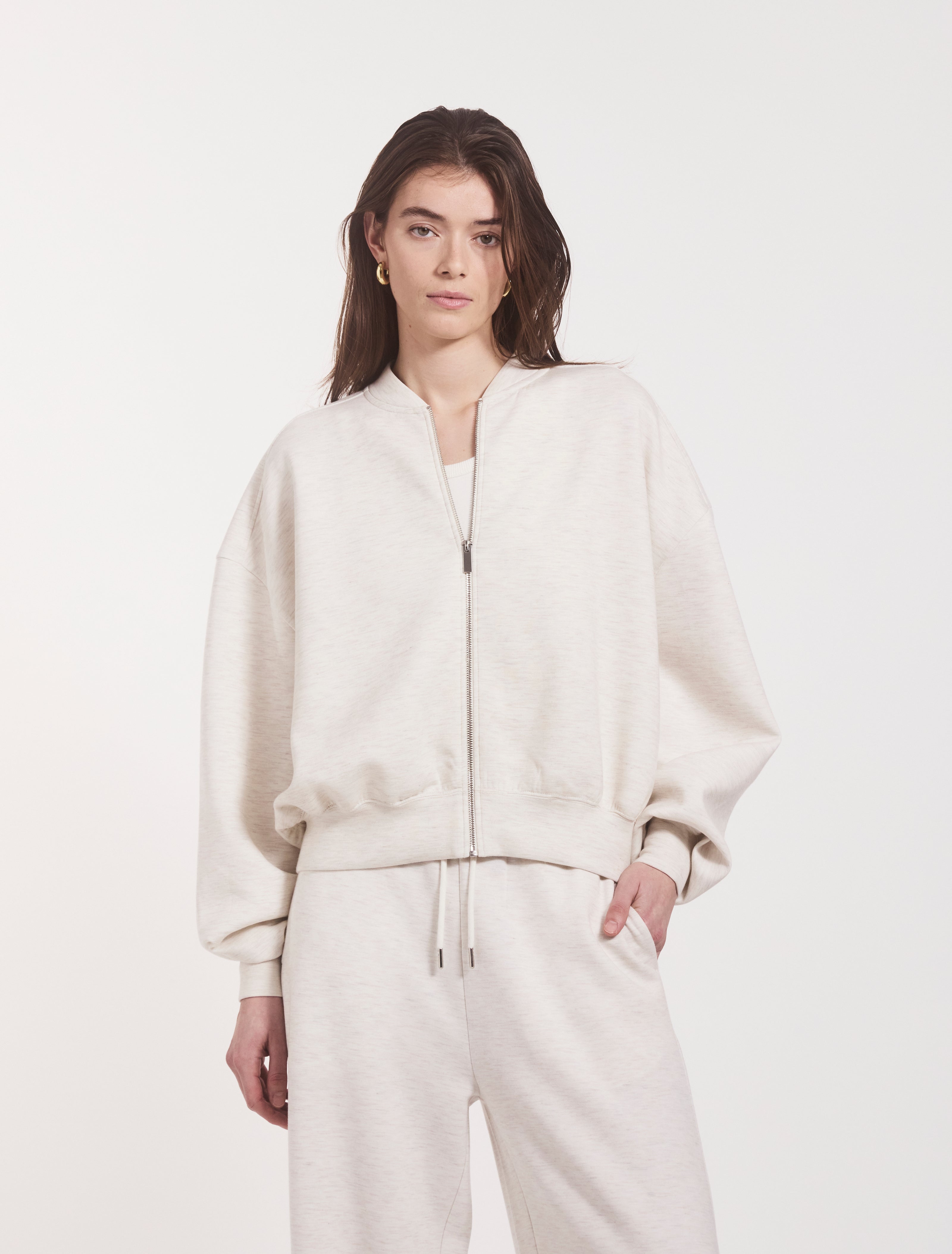 Classic Lounge Zip Jacket in Oatmeal Marl - TENCEL