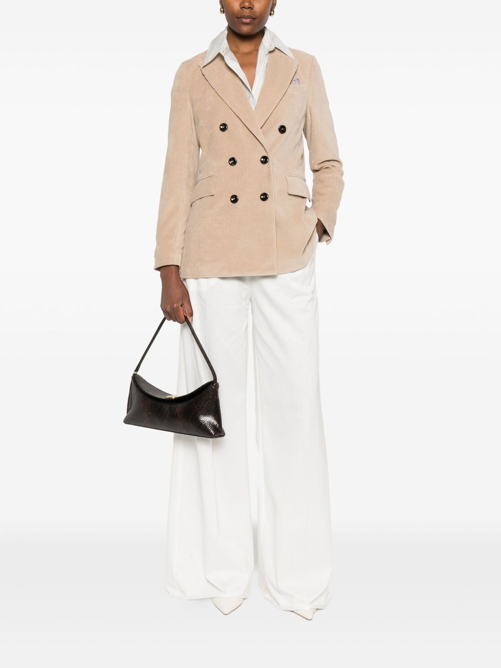 Cotton Corduroy Double-Breasted Blazer — Beige