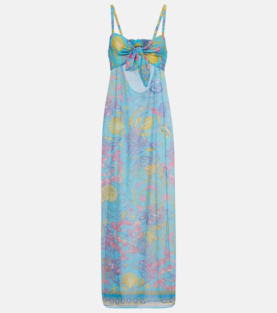 Printed cutout semi-sheer maxi dress