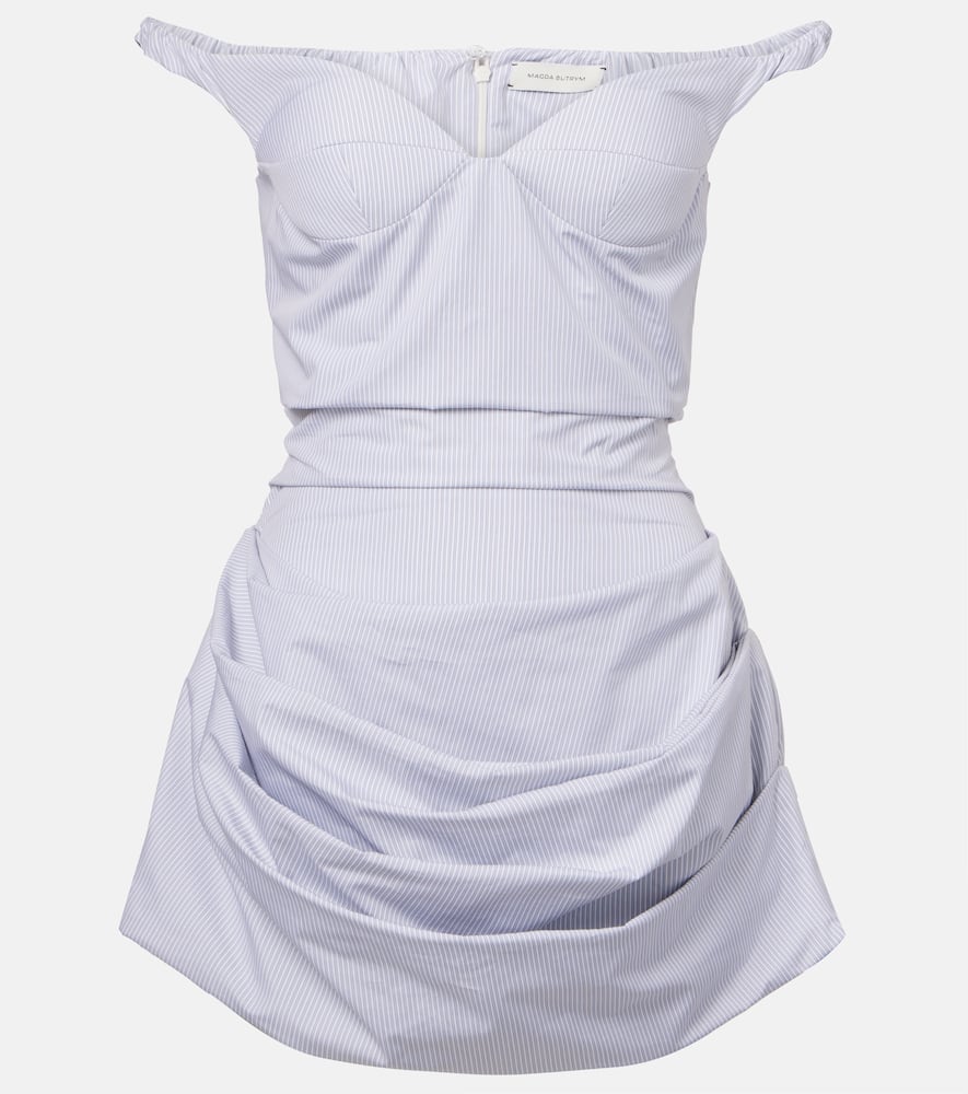 Striped draped cotton poplin bustier dress