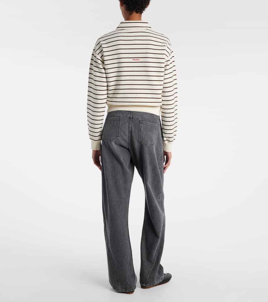 Cropped striped cotton polo sweater