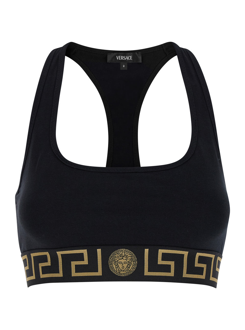 Greca and Medusa Logo Sports Bra — Black