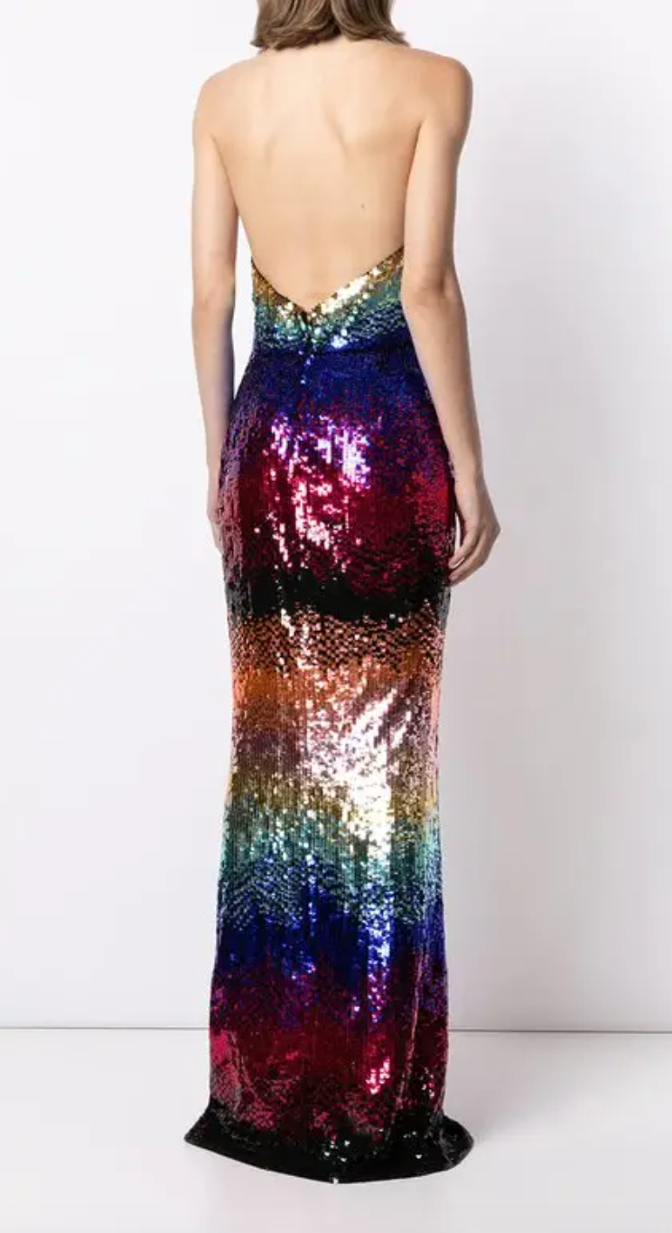 Gradient-Sequin Halterneck Gown