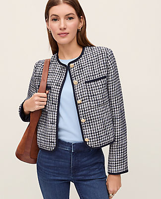 Ann Taylor Weekend Tweed Crew Neck Jacket