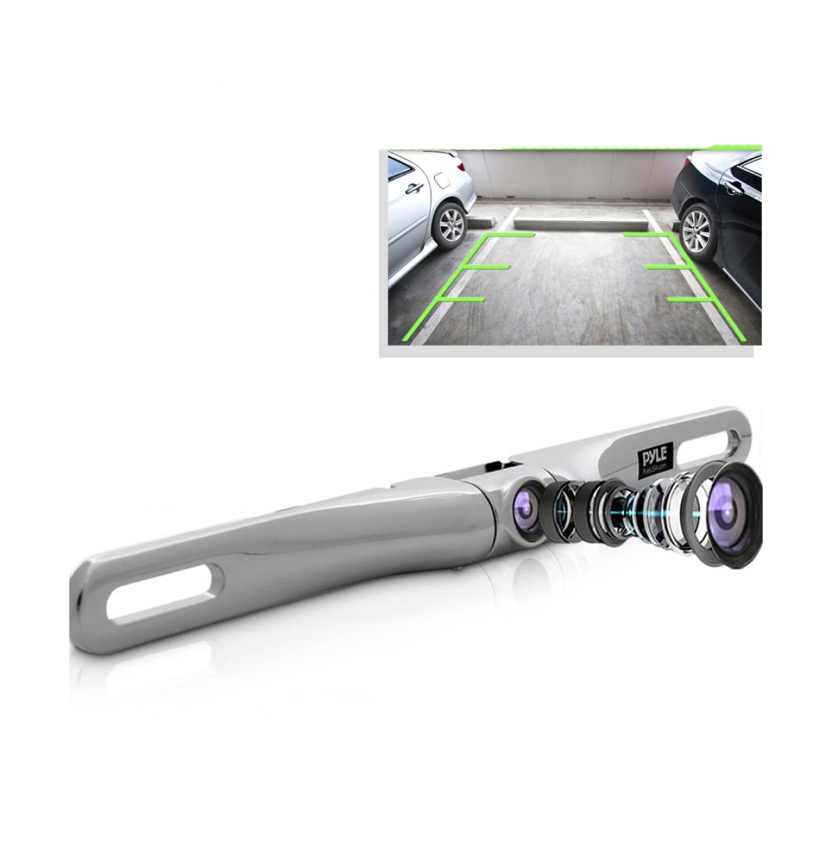 License Plate Car Rearview Backup Camera, Waterproof, Adjustable, Distance Scale Lines - Silver