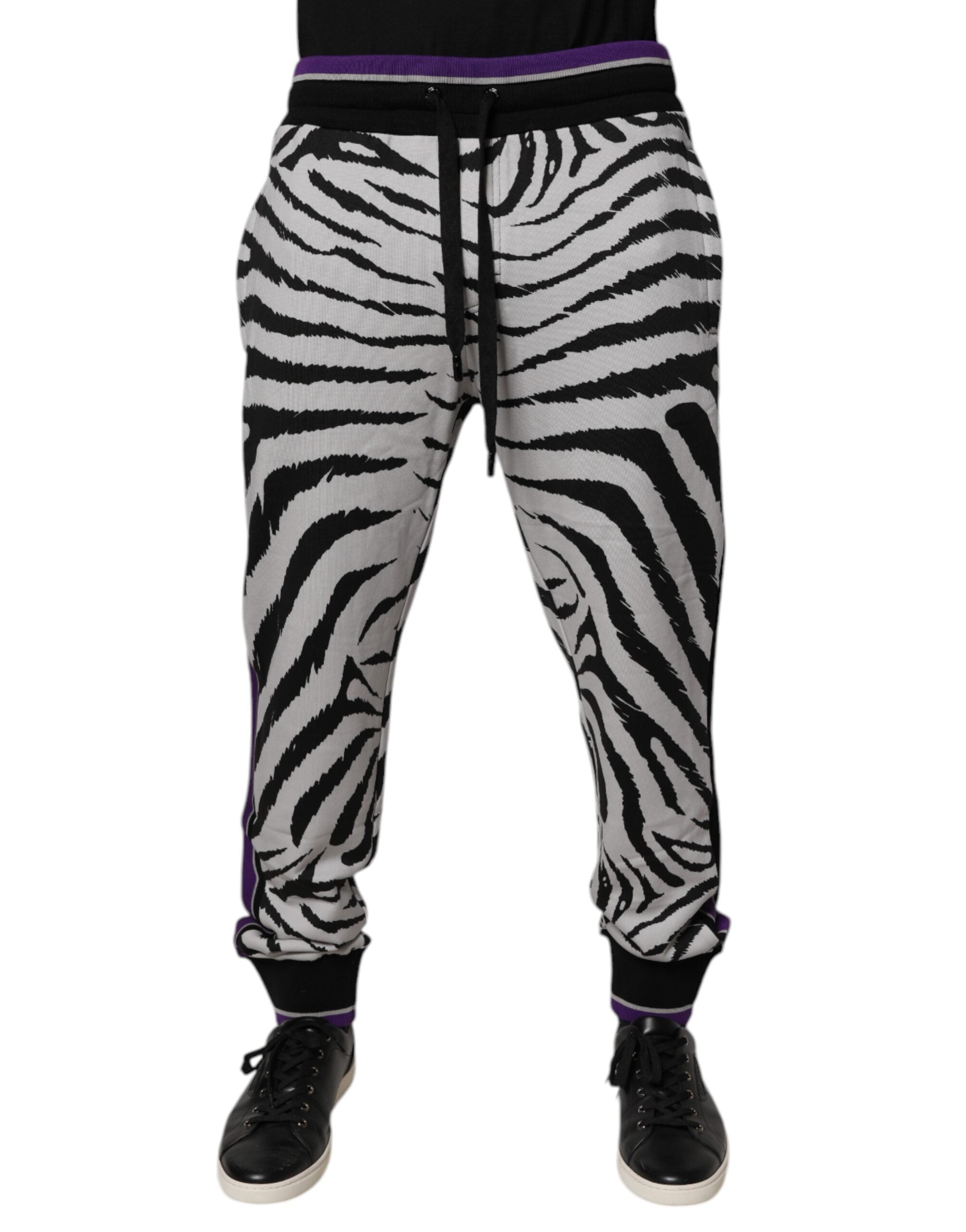 Zebra-Print Cotton Joggers — Black