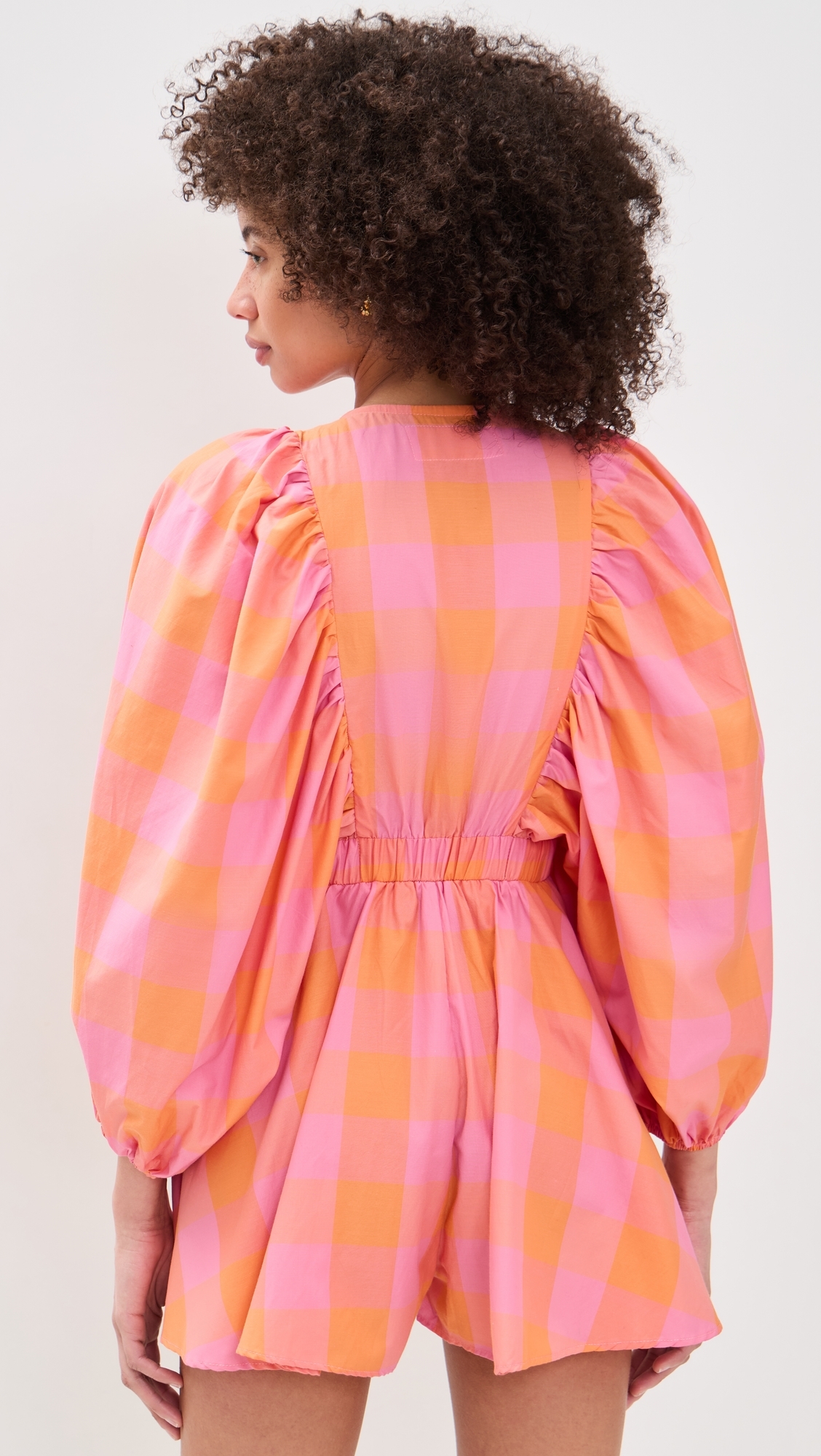 Alicia Romper Big Gingham Orange And Pink L
