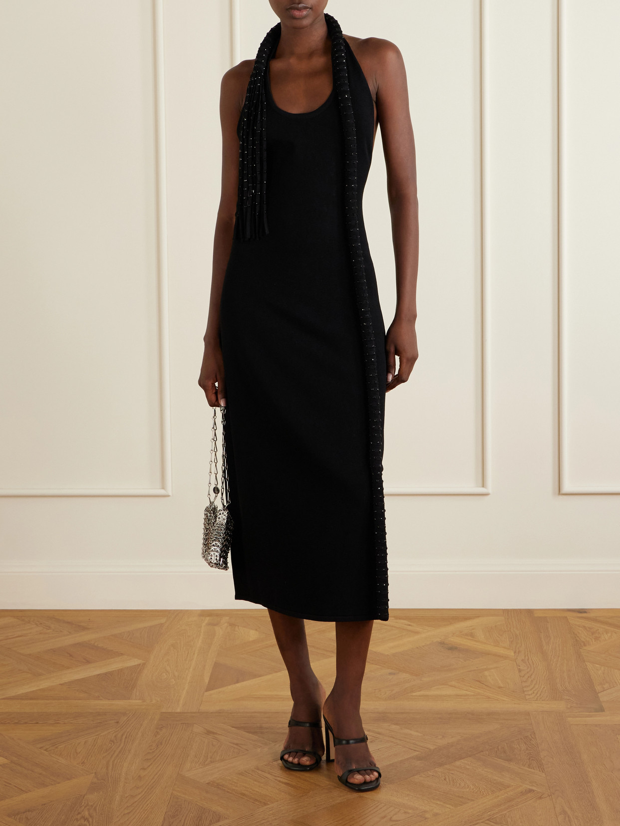Mane Embellished Crepe Midi Dress - Black