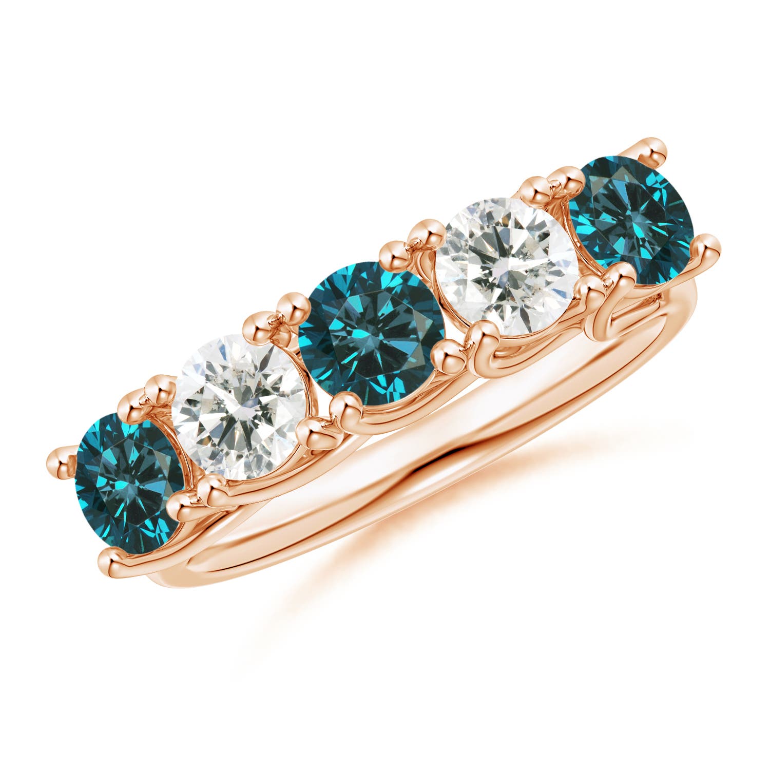 Angara 1.05 Carats Half Eternity Five Stone Enhanced Blue and White Diamond Wedding Ring in 18K Rose Gold