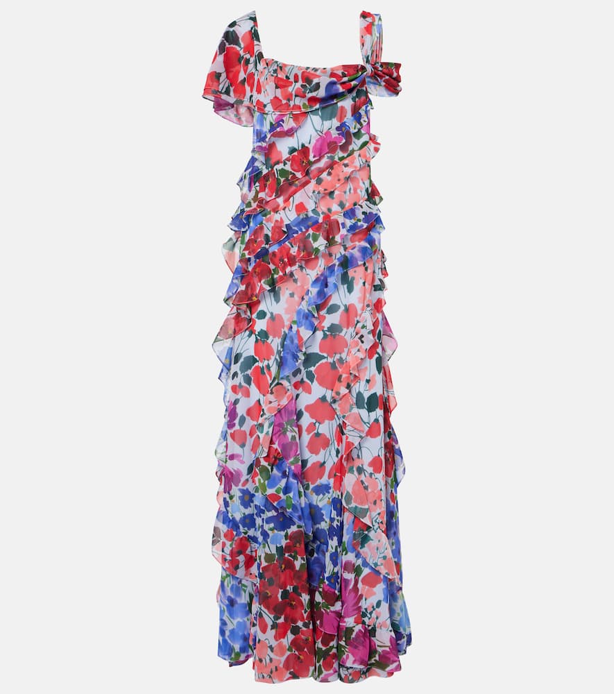 Ruffled floral chiffon gown