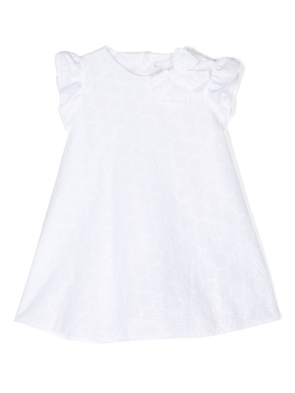 Ruffle-cuffs embroidered cotton dress - White