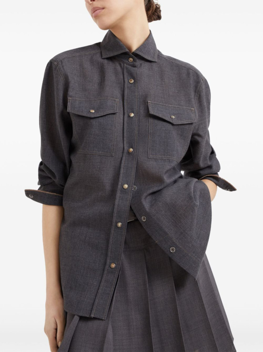 Brunello Cucinelli Scheerwollen blouse met afwerking - Grijs