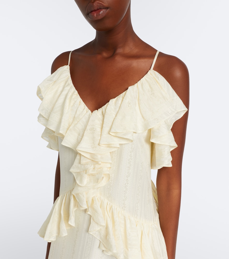 Ruffled lace-trimmed silk-blend midi dress
