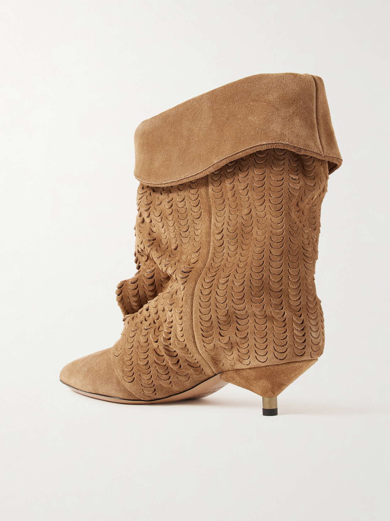 Edrik Gathered Perforated Suede Ankle Boots - Brown