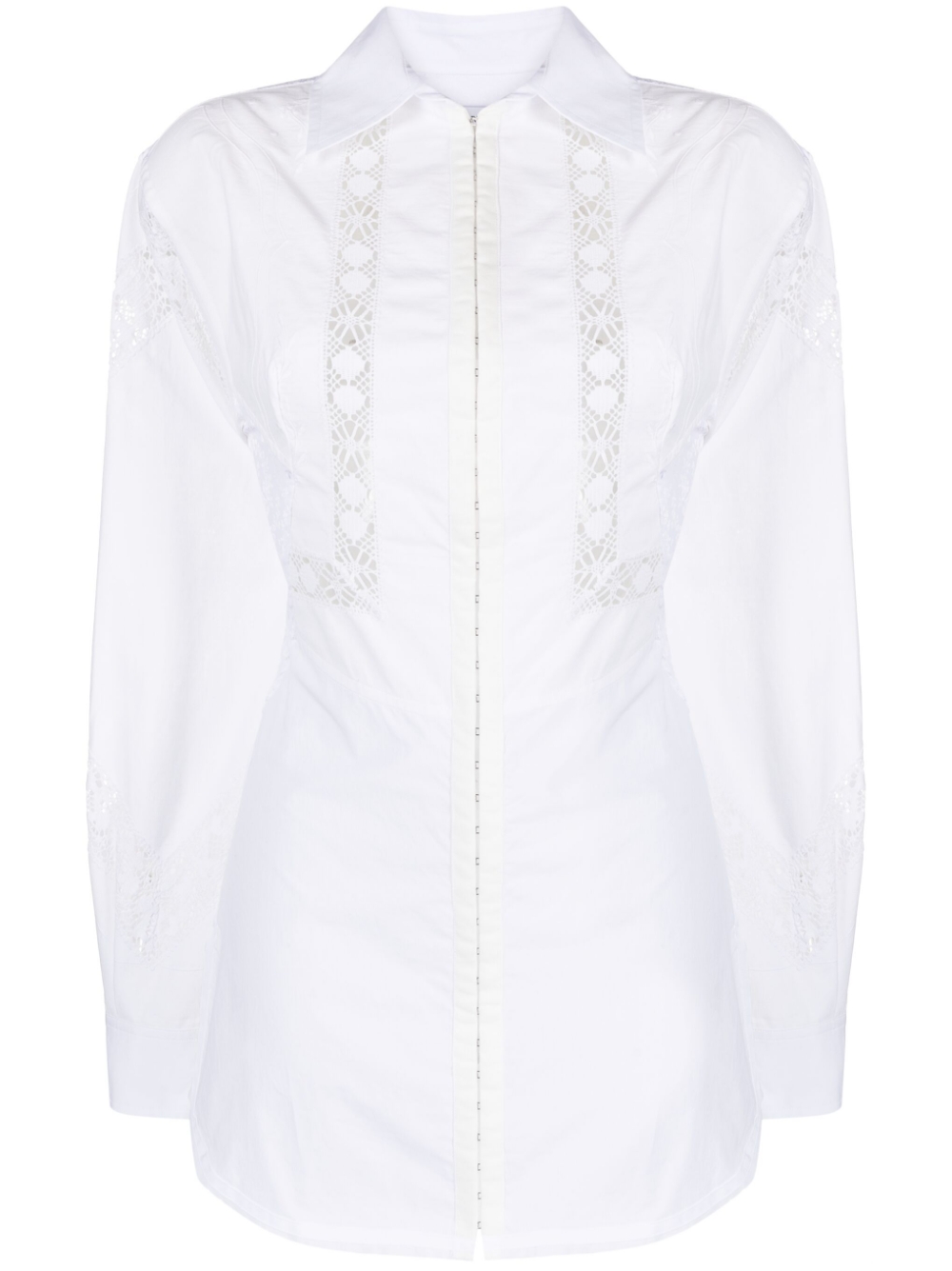 Household Linen lace-trim shirtdress - White