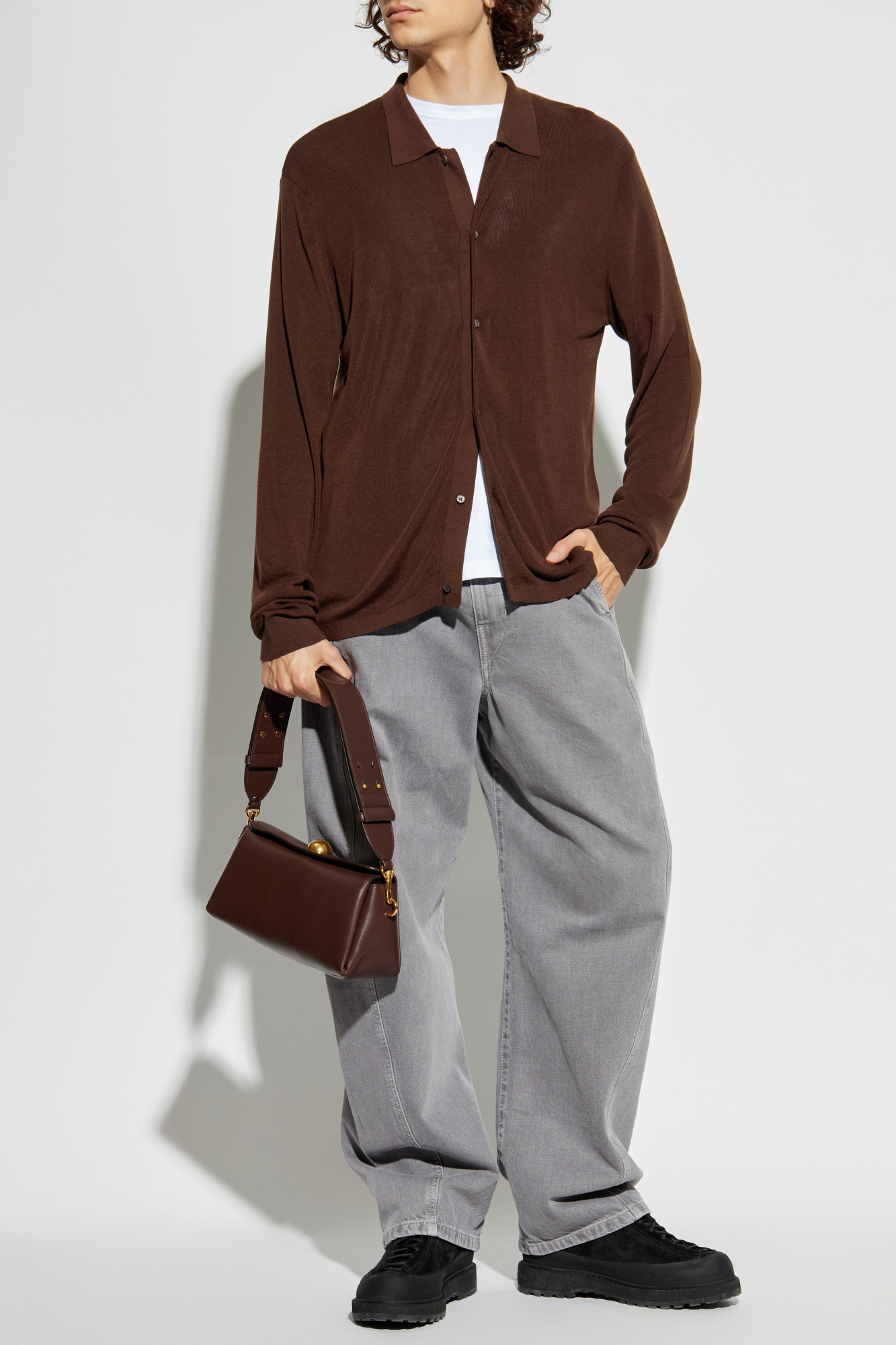 Cardigan With Collar ‘Brent’, Men's, Brown