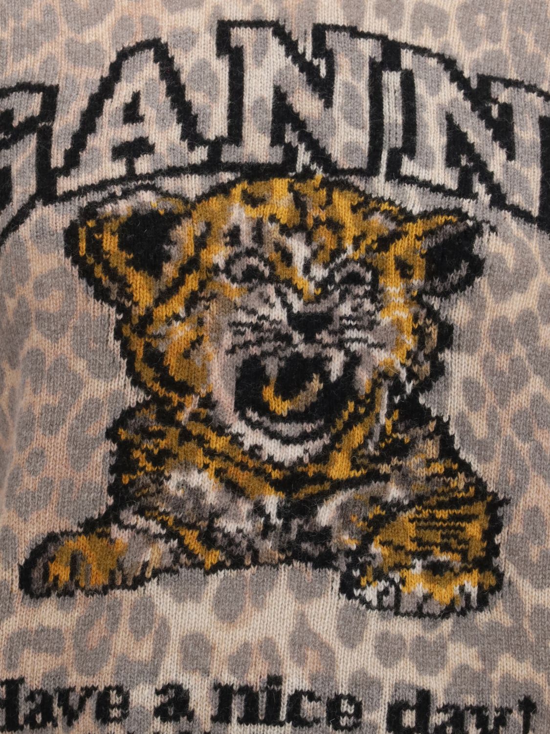 Slim Fit Animalier Print Merino Wool Jumper with Logo