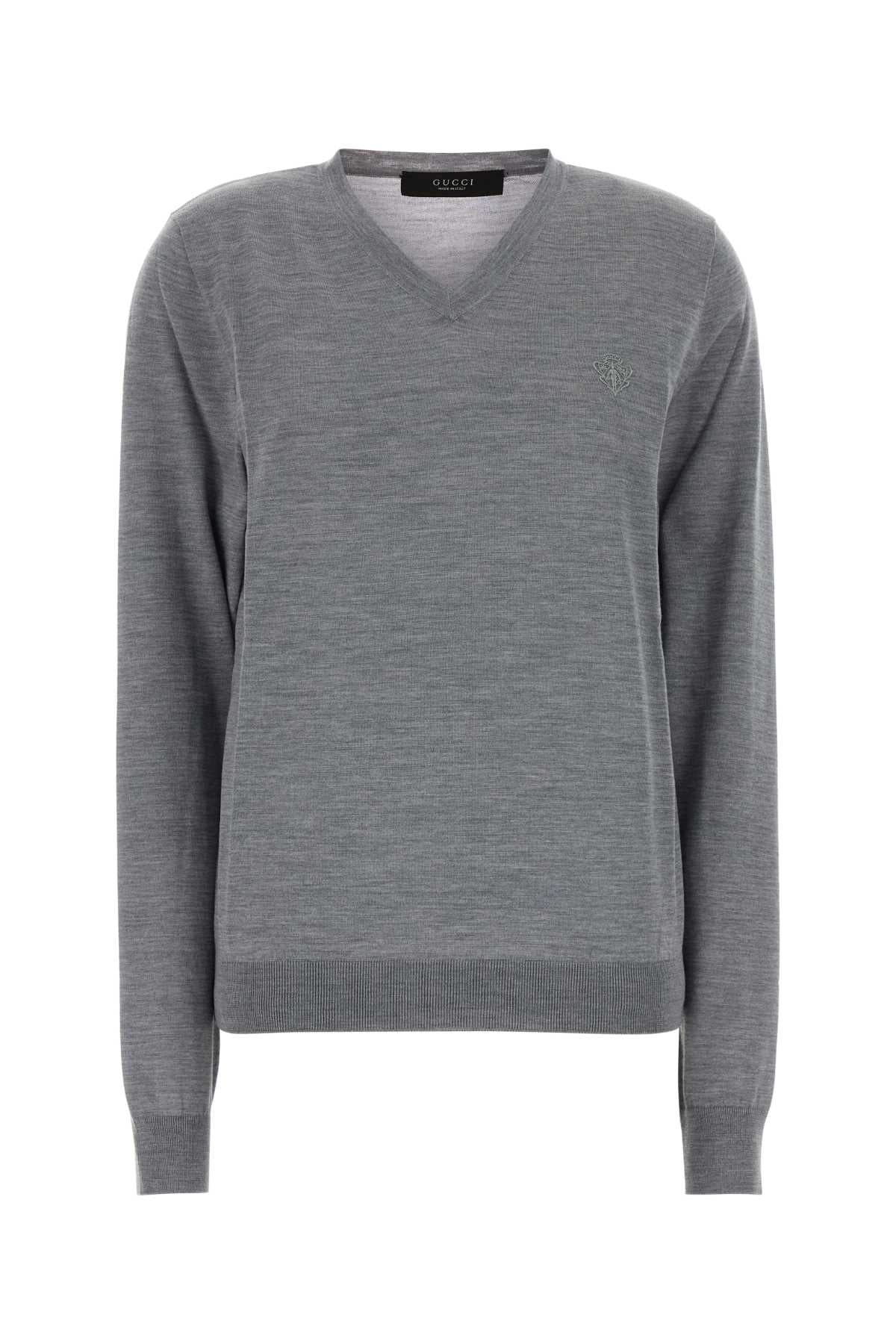 Wool V-Neck Sweater — Gray