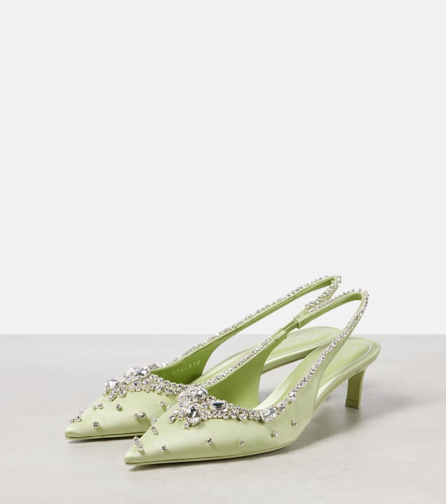 Gucci Crystal-embellished satin slingback pumps