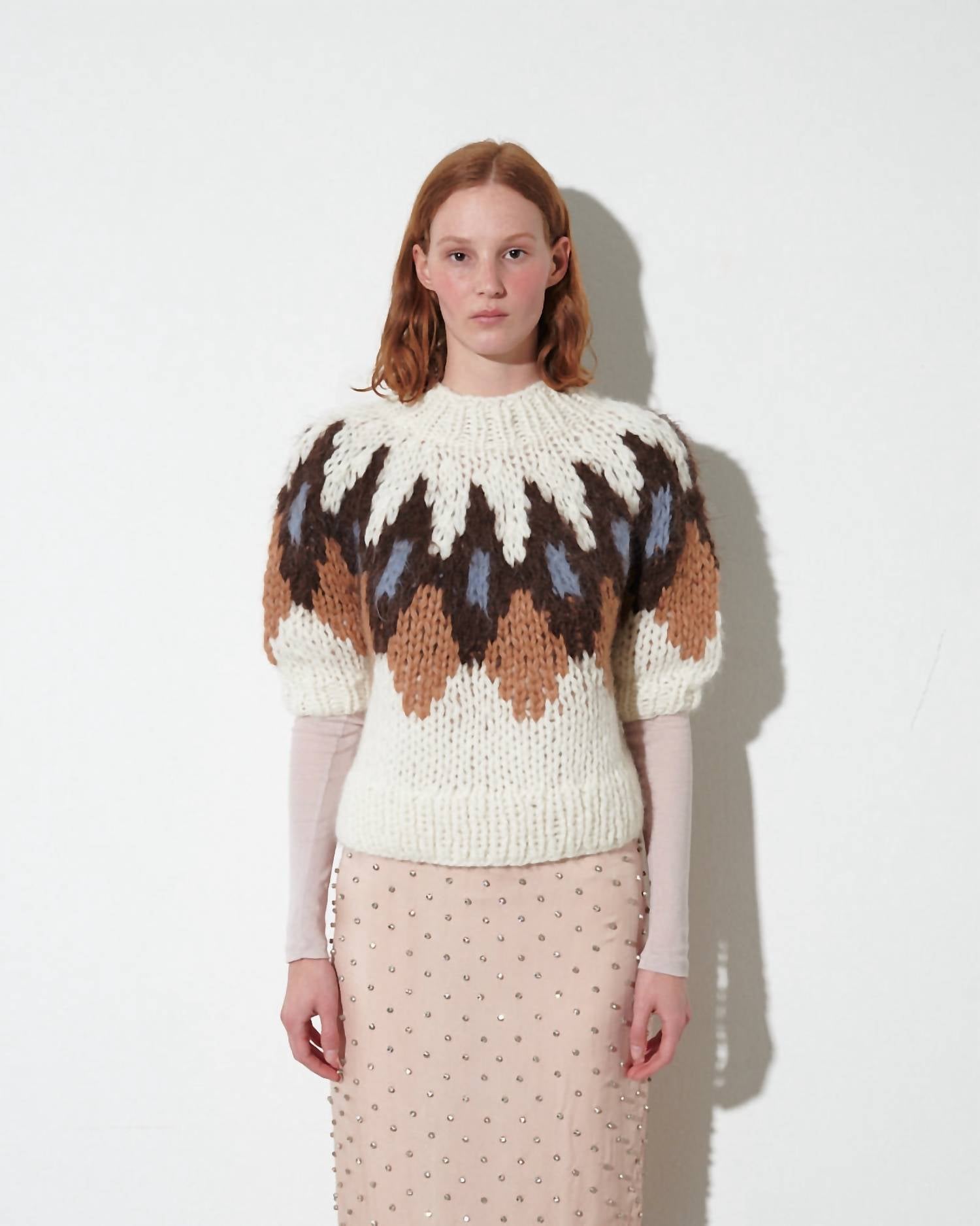 Alpaca Mix Jaquard Pullover In Creme