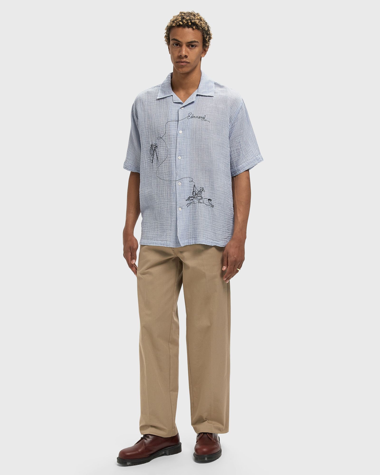 Edmmond Studios Western Shirt in Plain Dark Blue - Blue. L also in S, M, XL/1X