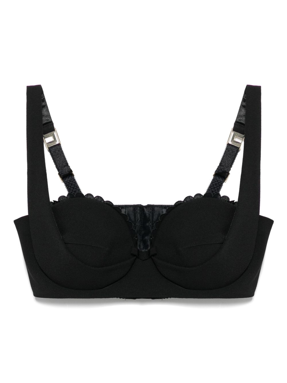 Elisabetta Franchi embroidered-scallop crepe bra top - Black