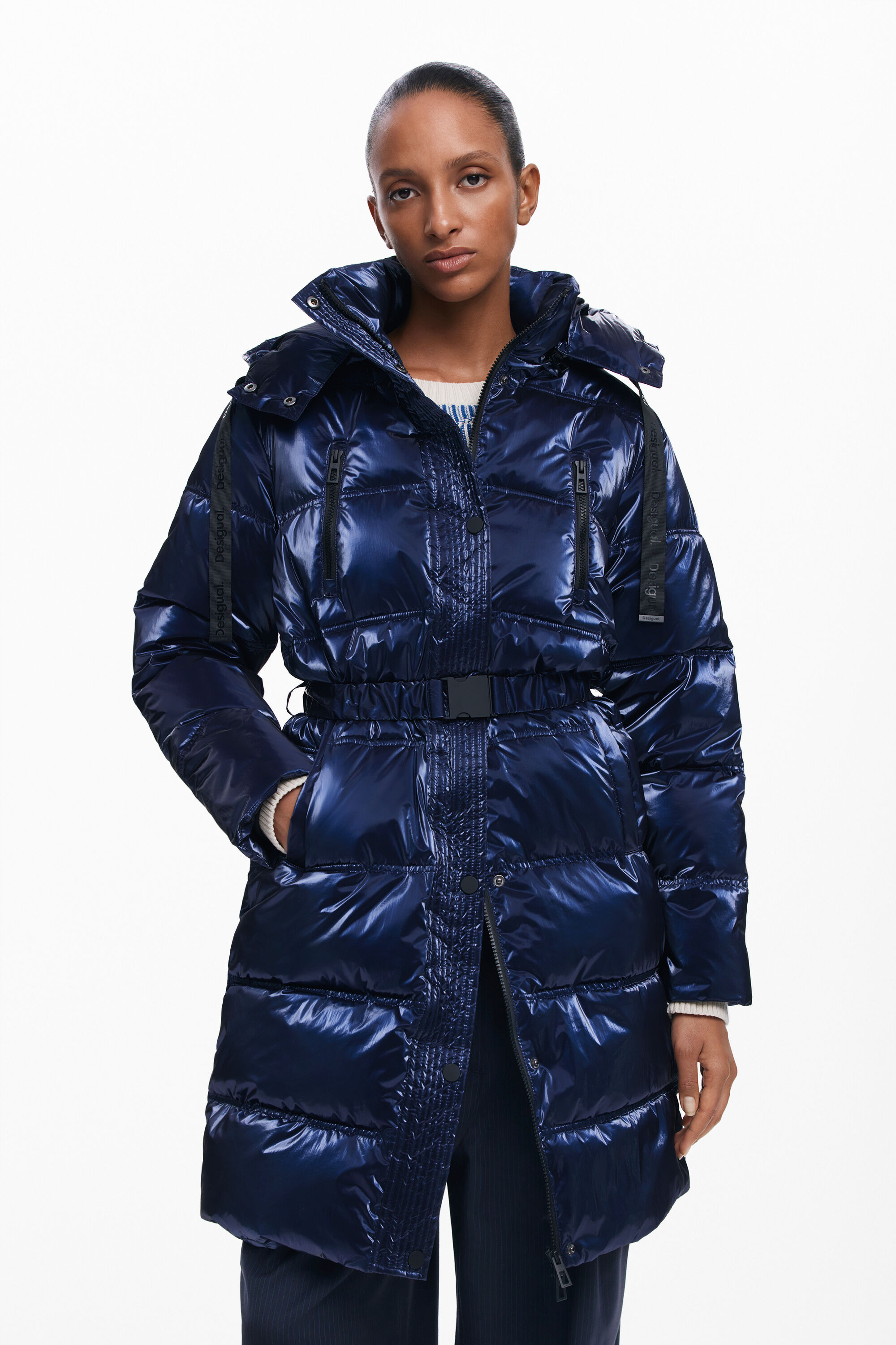 Long iridescent padded coat