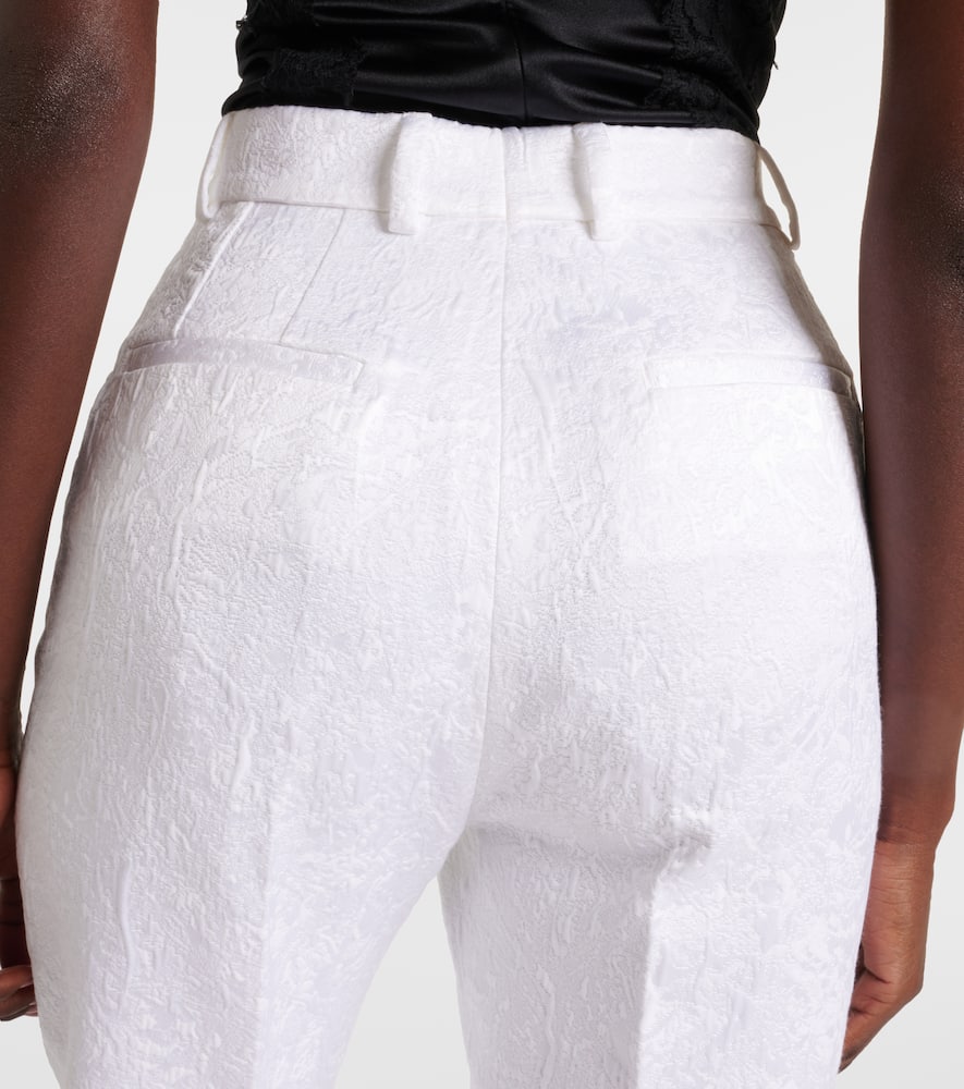 Cotton-blend brocade slim pants