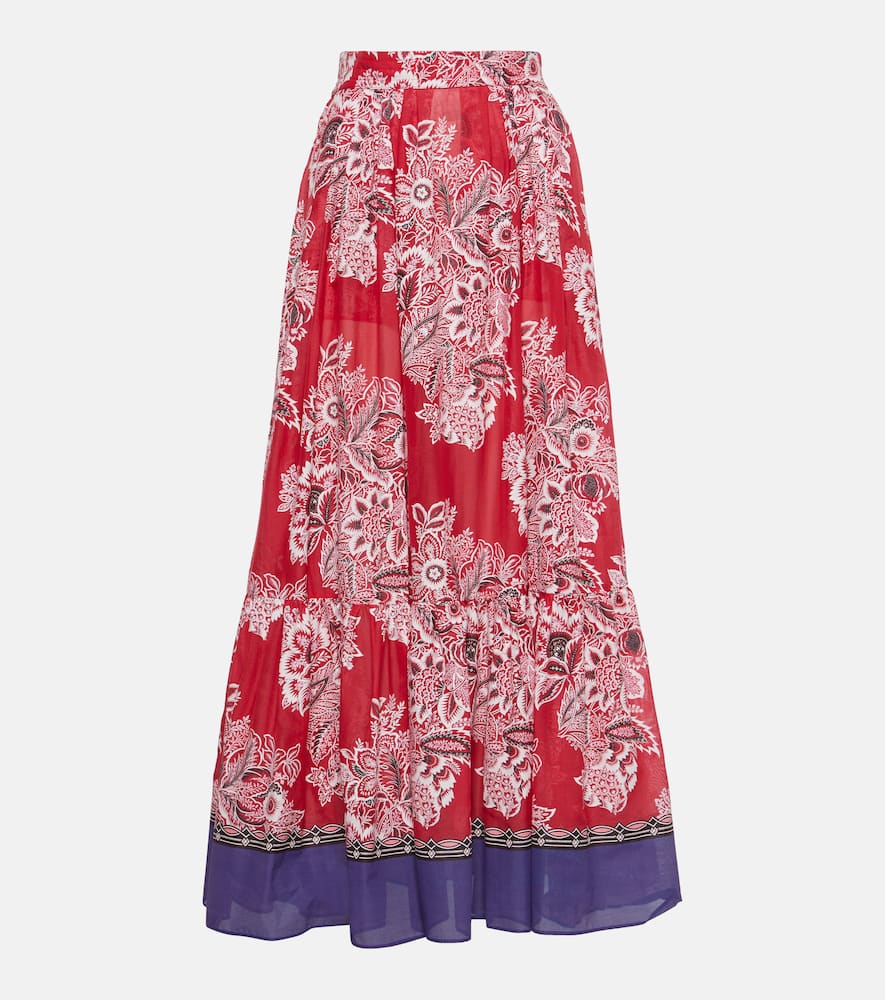 High-rise cotton and silk maxi skirt