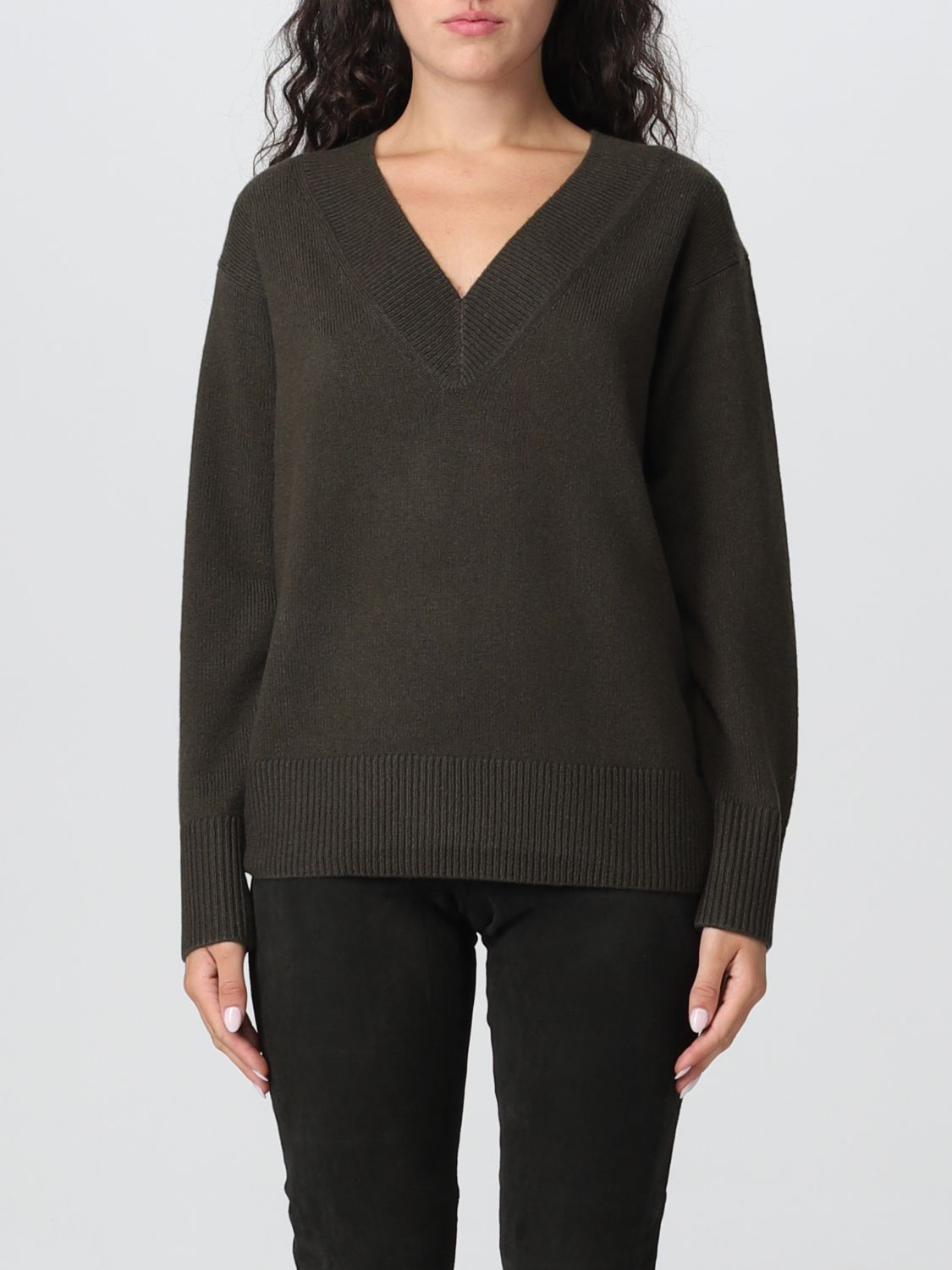 V-neck draped-sleeve jumper