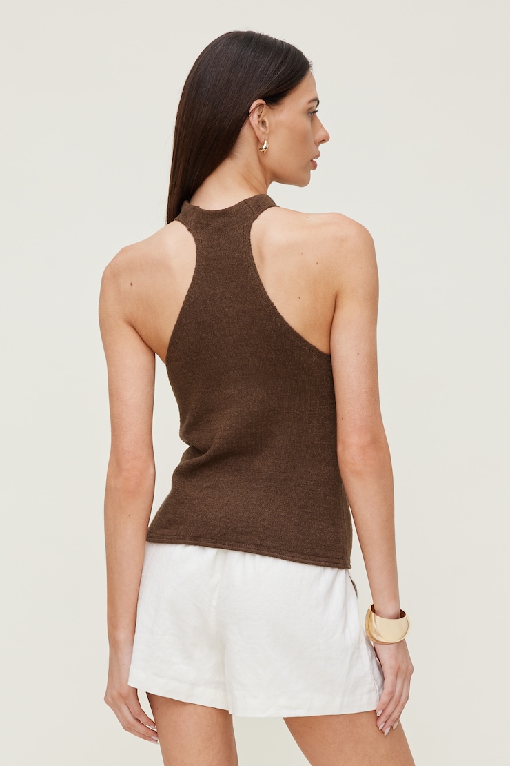 Mock Neck Sweater Tank Top - Brown - Women Clothing
