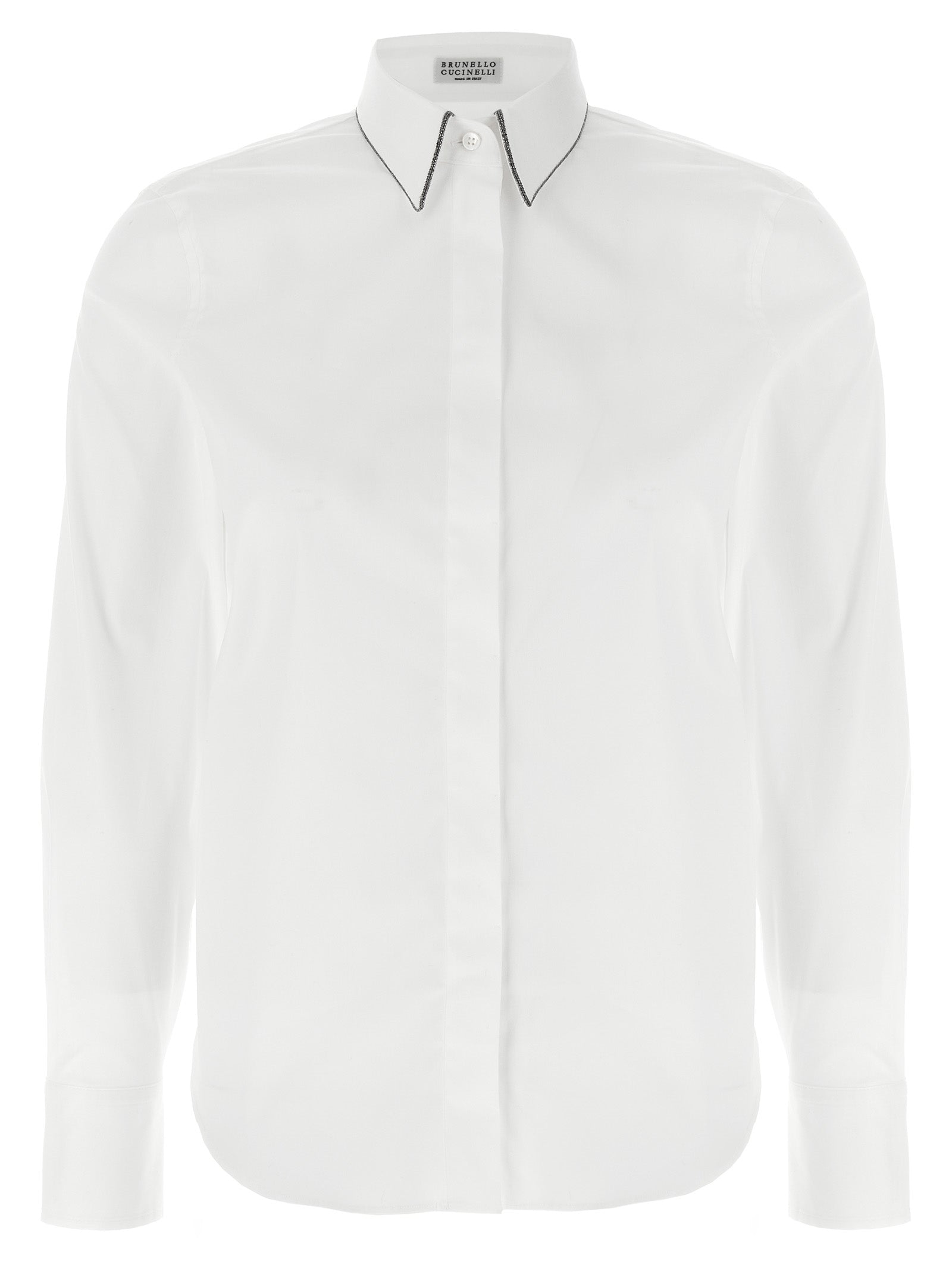 Contrast-Collar Cotton Stretch Blouse — White