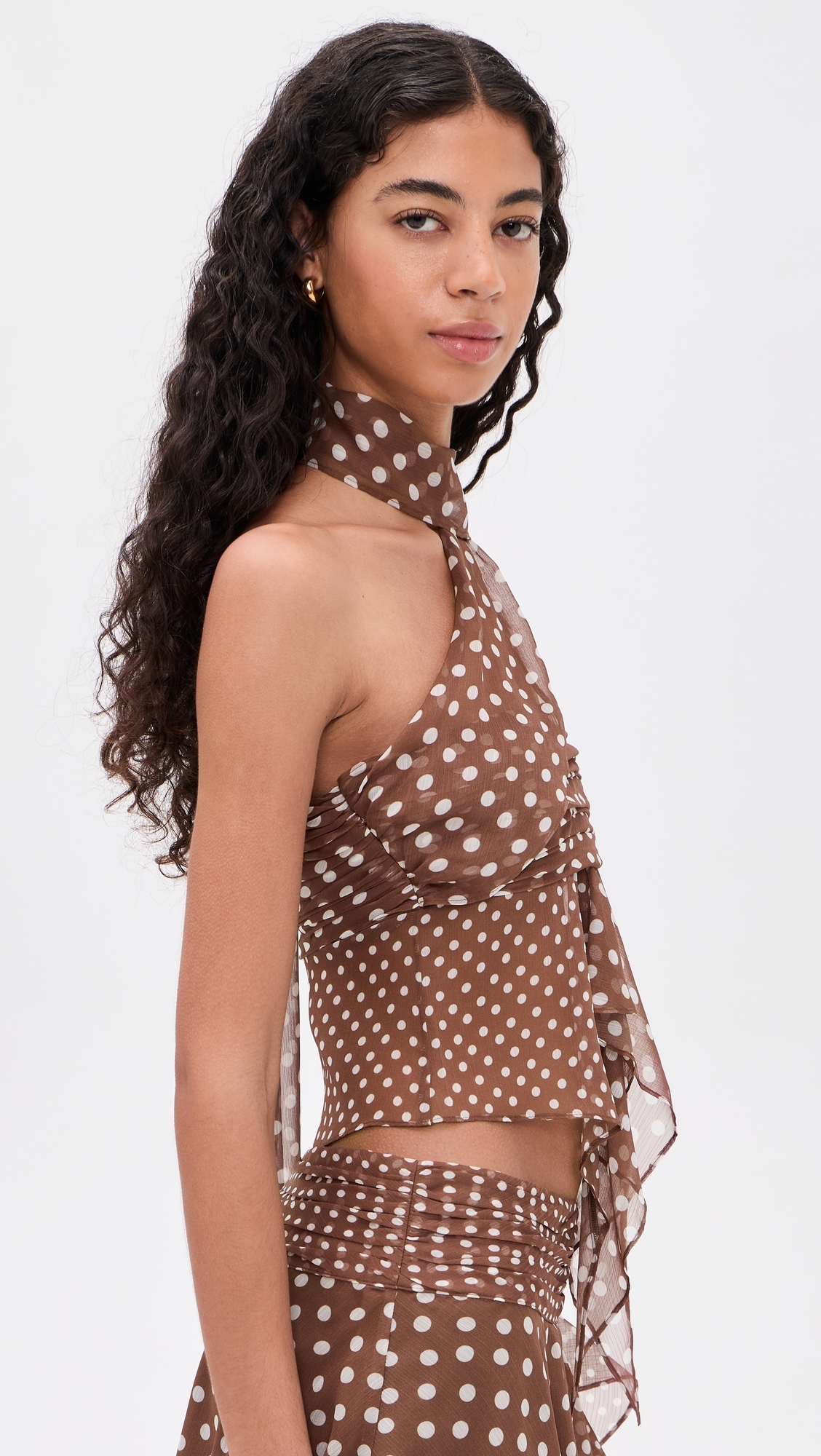 Crinkled Dot Chiffon Wrap Top Espresso