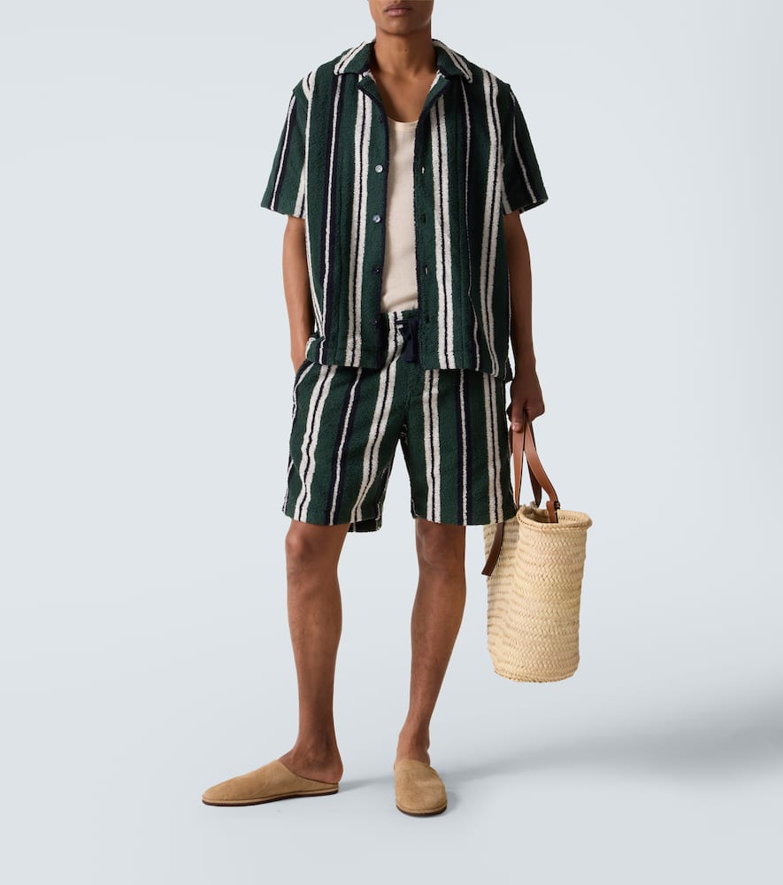 Griffith striped cotton-blend terry bowling shirt
