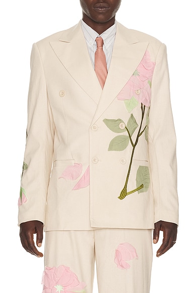 KidSuper Flower Applique Suit Blazer in Crea