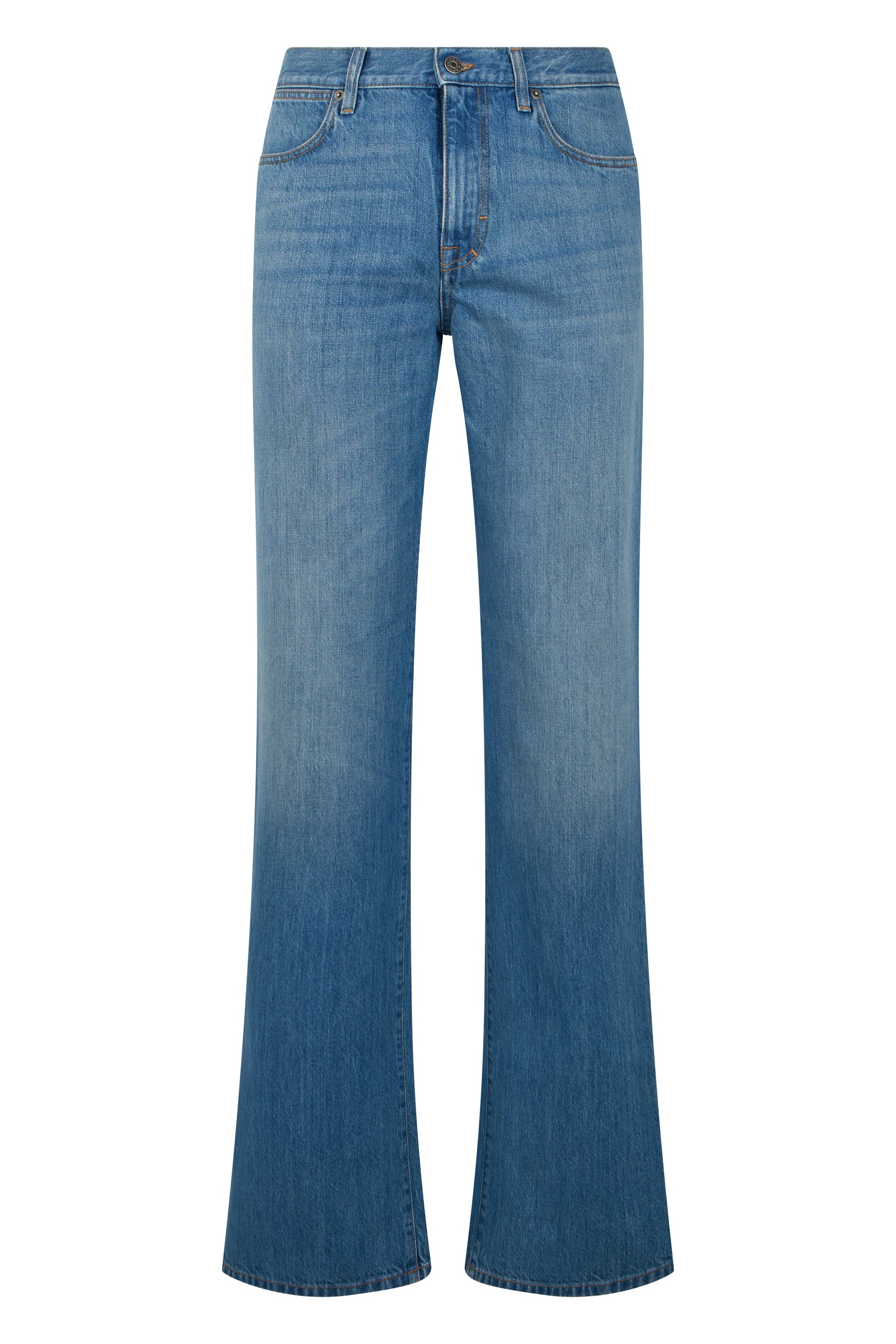 Flared Denim Pants with Wide-Leg Fade Effect